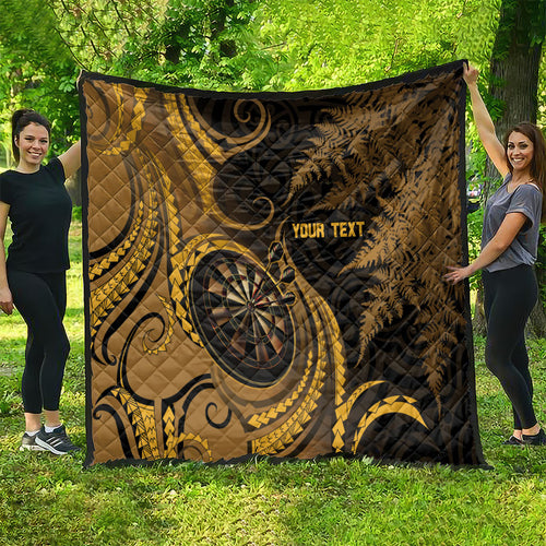 Personalised New Zealand Gold Darts Quilt Maori Fern Curve Style