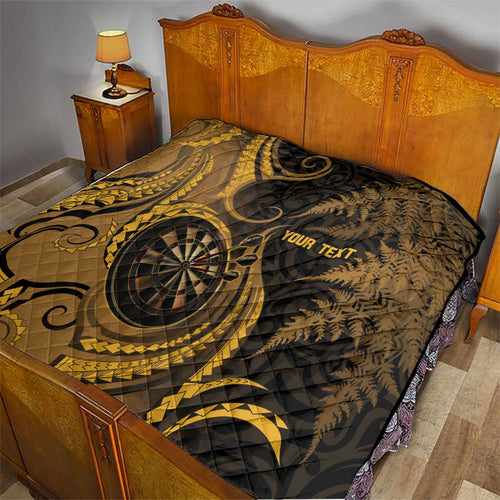 Personalised New Zealand Gold Darts Quilt Maori Fern Curve Style