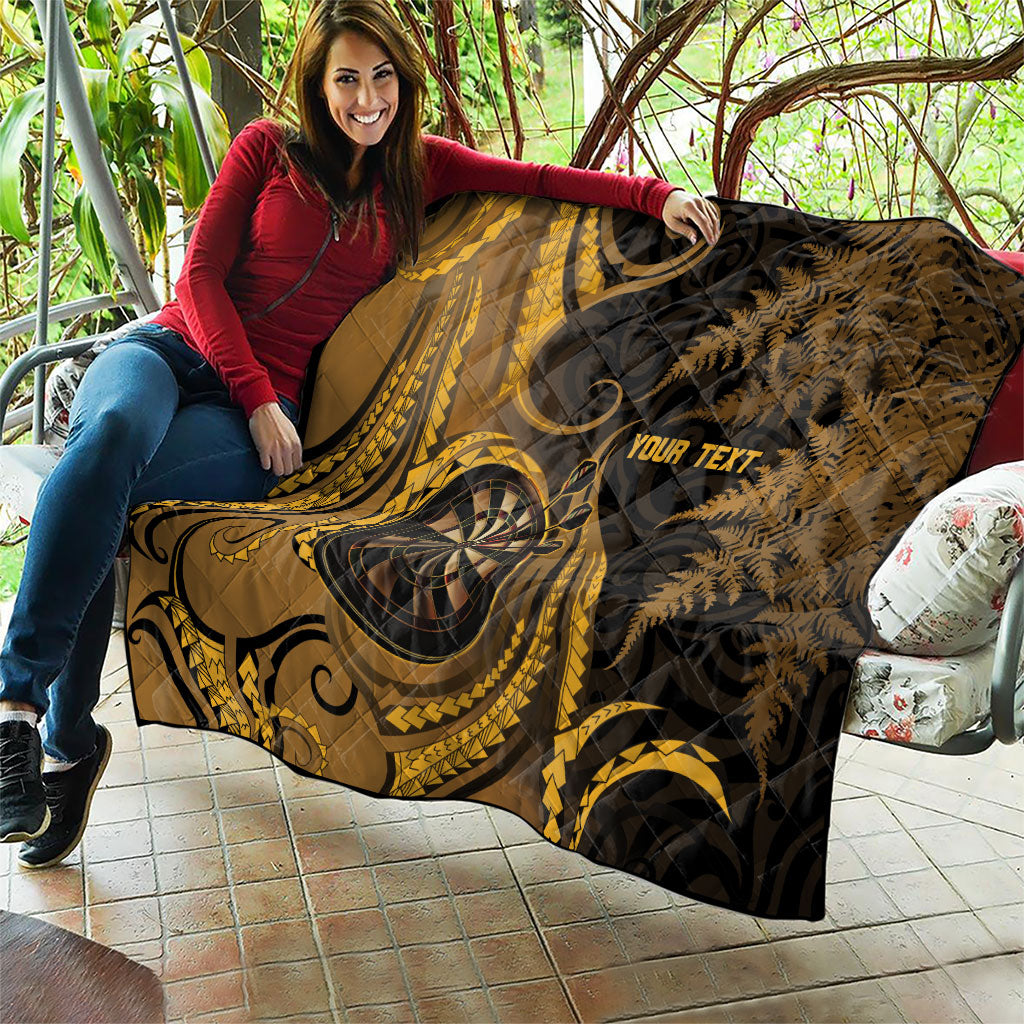 Personalised New Zealand Gold Darts Quilt Maori Fern Curve Style