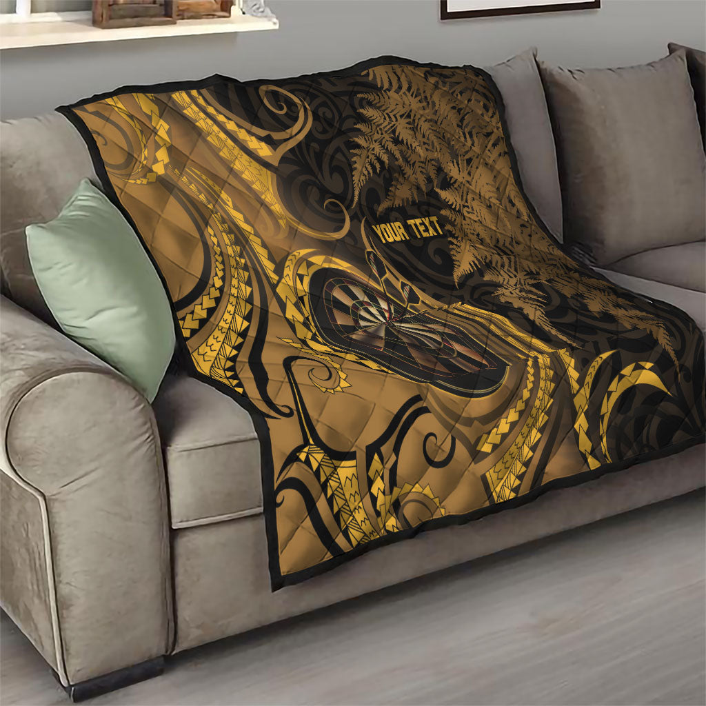 Personalised New Zealand Gold Darts Quilt Maori Fern Curve Style