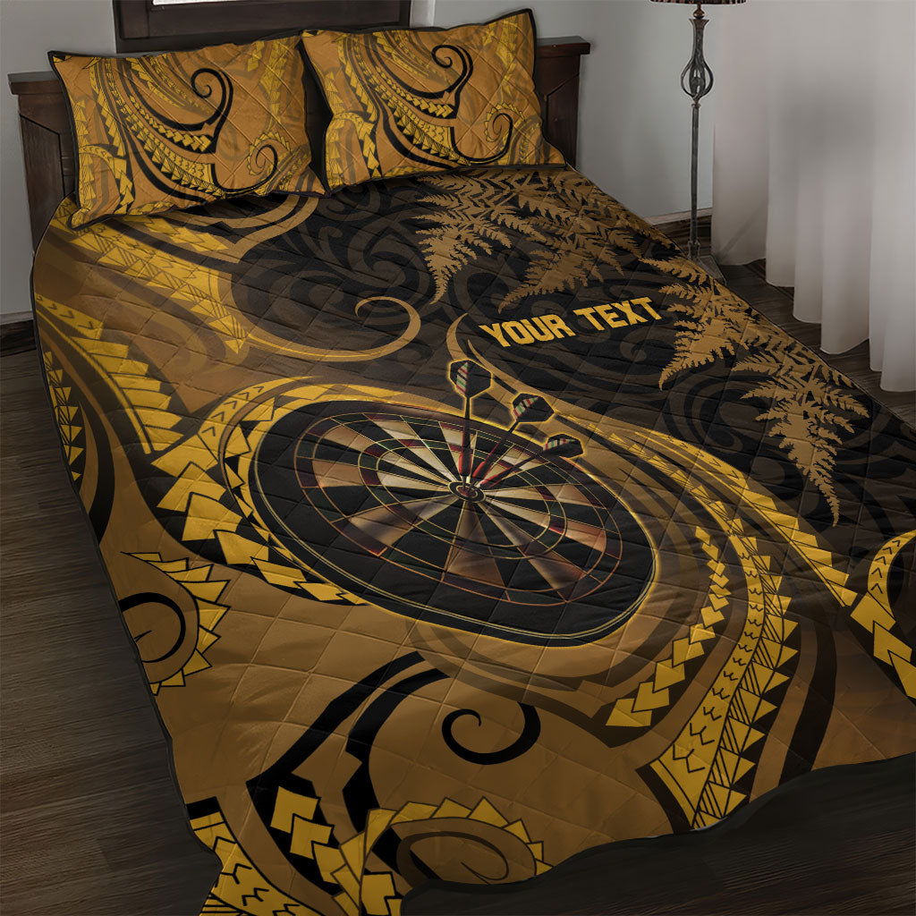 Personalised New Zealand Gold Darts Quilt Bed Set Maori Fern Curve Style