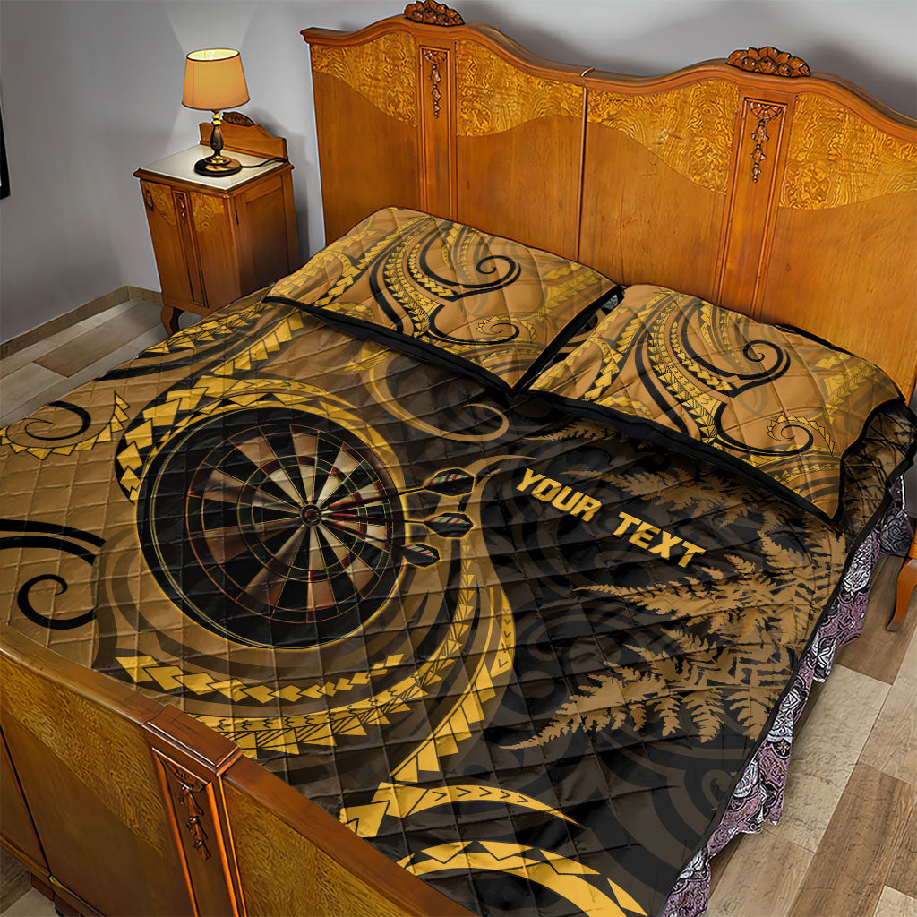 Personalised New Zealand Gold Darts Quilt Bed Set Maori Fern Curve Style