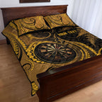 Personalised New Zealand Gold Darts Quilt Bed Set Maori Fern Curve Style