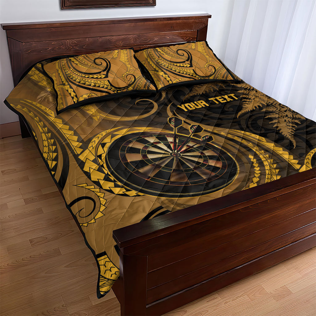 Personalised New Zealand Gold Darts Quilt Bed Set Maori Fern Curve Style