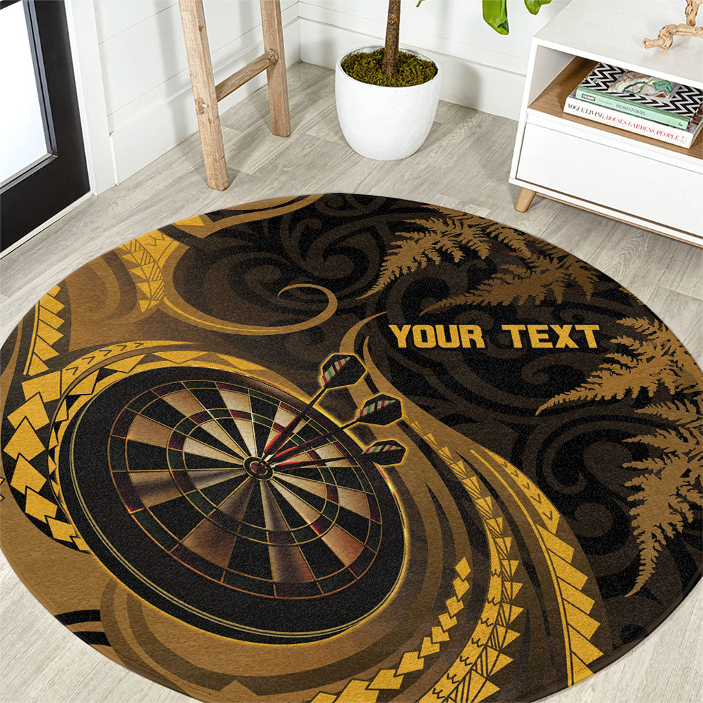 Personalised New Zealand Gold Darts Round Carpet Maori Fern Curve Style