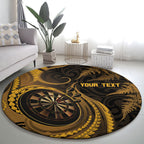 Personalised New Zealand Gold Darts Round Carpet Maori Fern Curve Style
