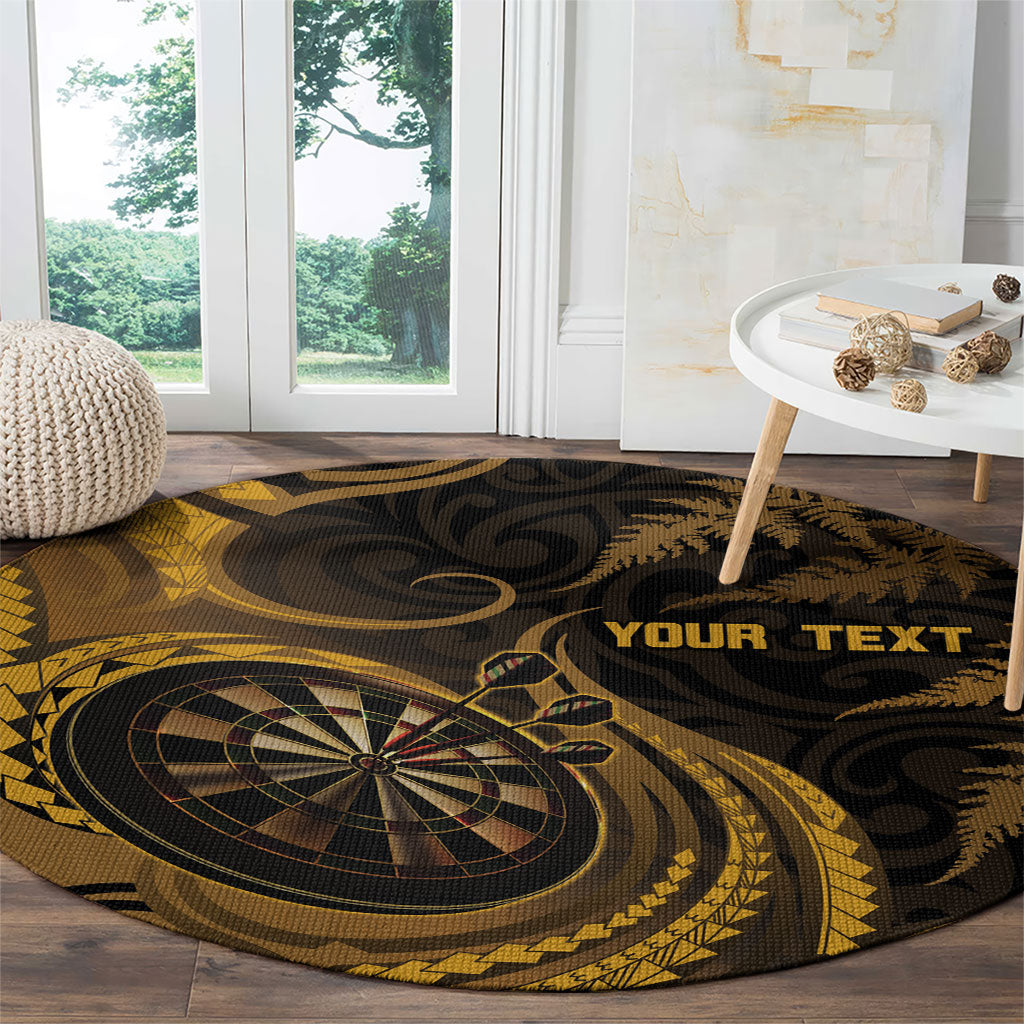Personalised New Zealand Gold Darts Round Carpet Maori Fern Curve Style