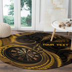 Personalised New Zealand Gold Darts Round Carpet Maori Fern Curve Style