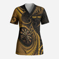 Personalised New Zealand Gold Darts Scrub Top Maori Fern Curve Style