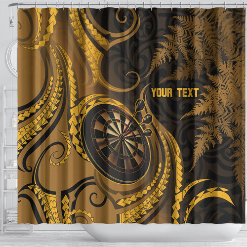Personalised New Zealand Gold Darts Shower Curtain Maori Fern Curve Style