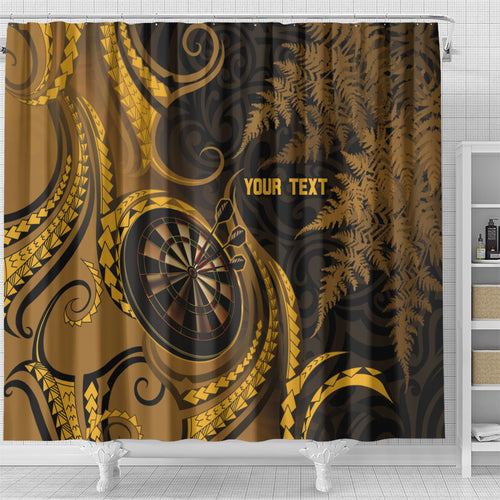 Personalised New Zealand Gold Darts Shower Curtain Maori Fern Curve Style