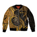 Personalised New Zealand Gold Darts Sleeve Zip Bomber Jacket Maori Fern Curve Style