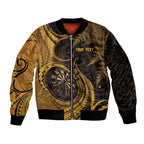 Personalised New Zealand Gold Darts Sleeve Zip Bomber Jacket Maori Fern Curve Style