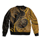 Personalised New Zealand Gold Darts Sleeve Zip Bomber Jacket Maori Fern Curve Style