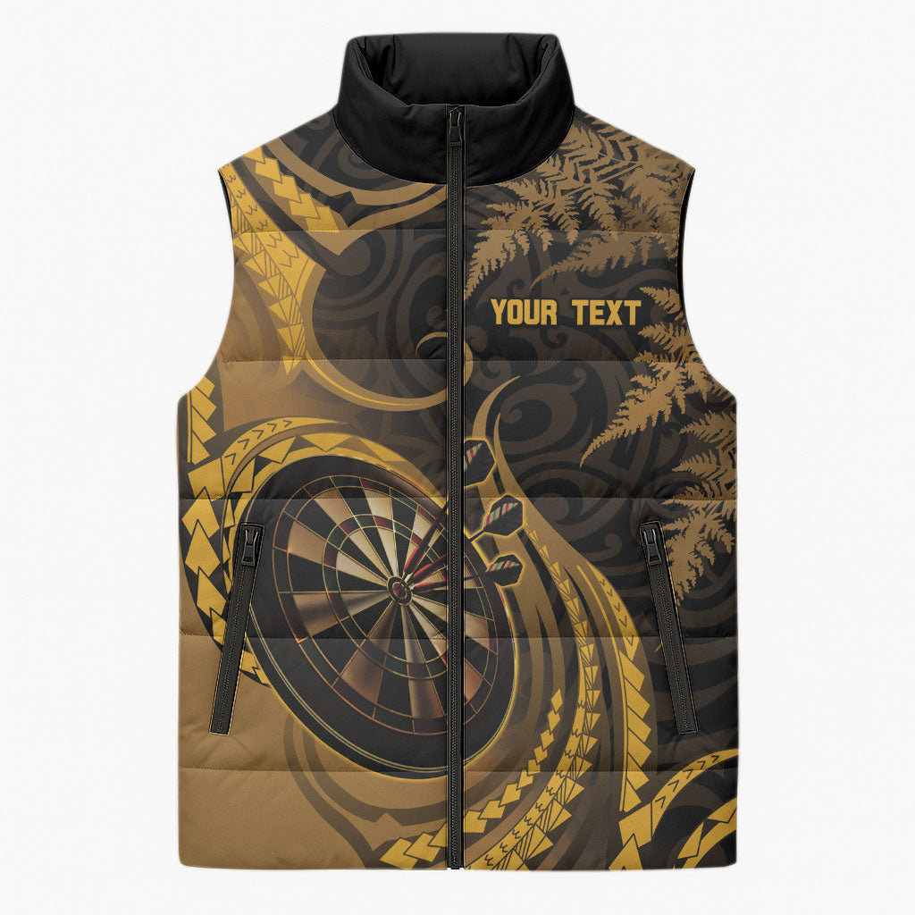 Personalised New Zealand Gold Darts Sleeveless Puffer Jacket Maori Fern Curve Style