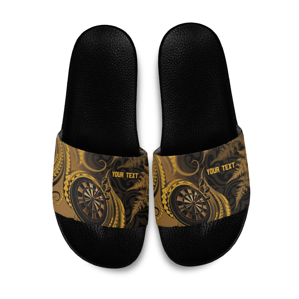 Personalised New Zealand Gold Darts Slide Sandals Maori Fern Curve Style