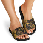 Personalised New Zealand Gold Darts Slide Sandals Maori Fern Curve Style