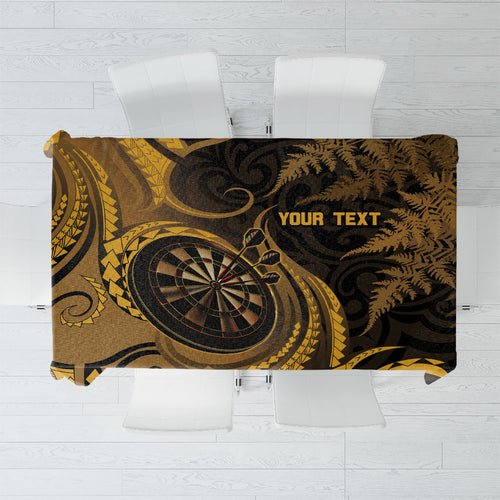Personalised New Zealand Gold Darts Tablecloth Maori Fern Curve Style