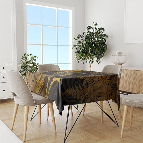 Personalised New Zealand Gold Darts Tablecloth Maori Fern Curve Style
