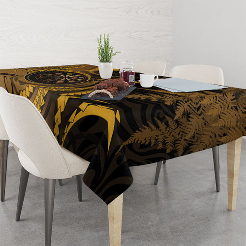 Personalised New Zealand Gold Darts Tablecloth Maori Fern Curve Style