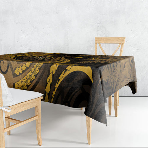 Personalised New Zealand Gold Darts Tablecloth Maori Fern Curve Style