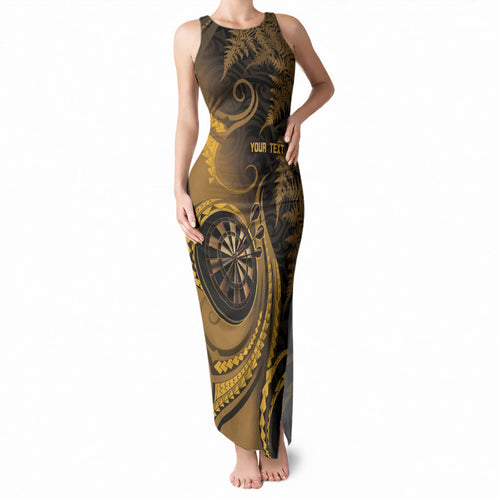 Personalised New Zealand Gold Darts Tank Maxi Dress Maori Fern Curve Style