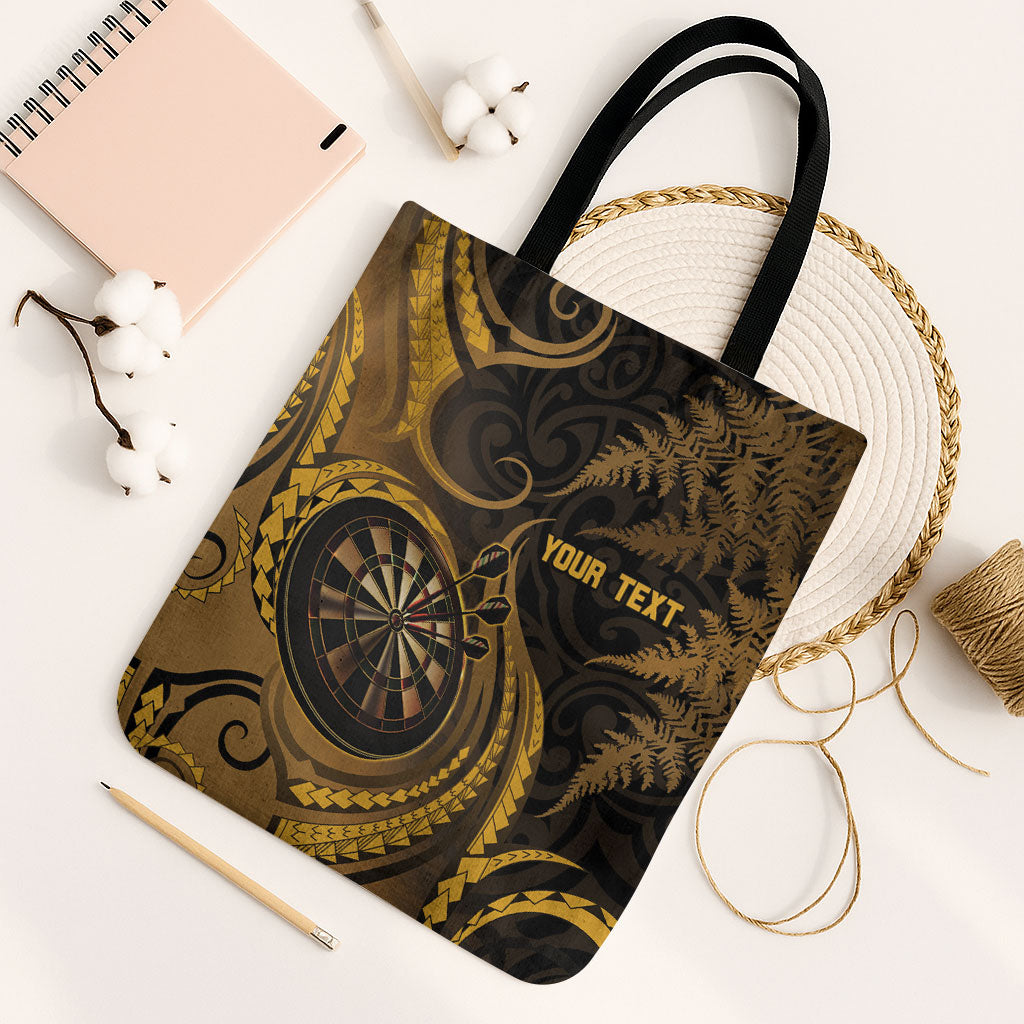 Personalised New Zealand Gold Darts Tote Bag Maori Fern Curve Style