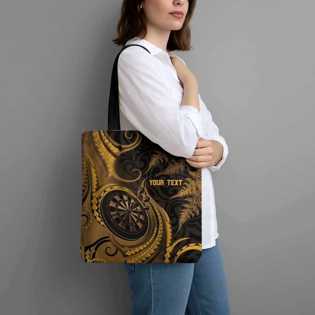 Personalised New Zealand Gold Darts Tote Bag Maori Fern Curve Style