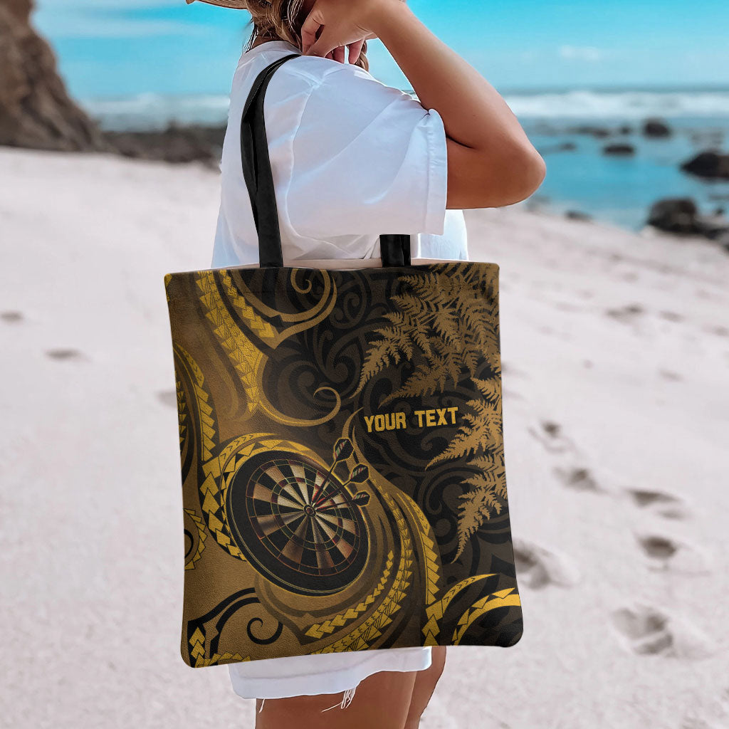 Personalised New Zealand Gold Darts Tote Bag Maori Fern Curve Style