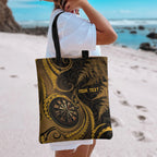 Personalised New Zealand Gold Darts Tote Bag Maori Fern Curve Style