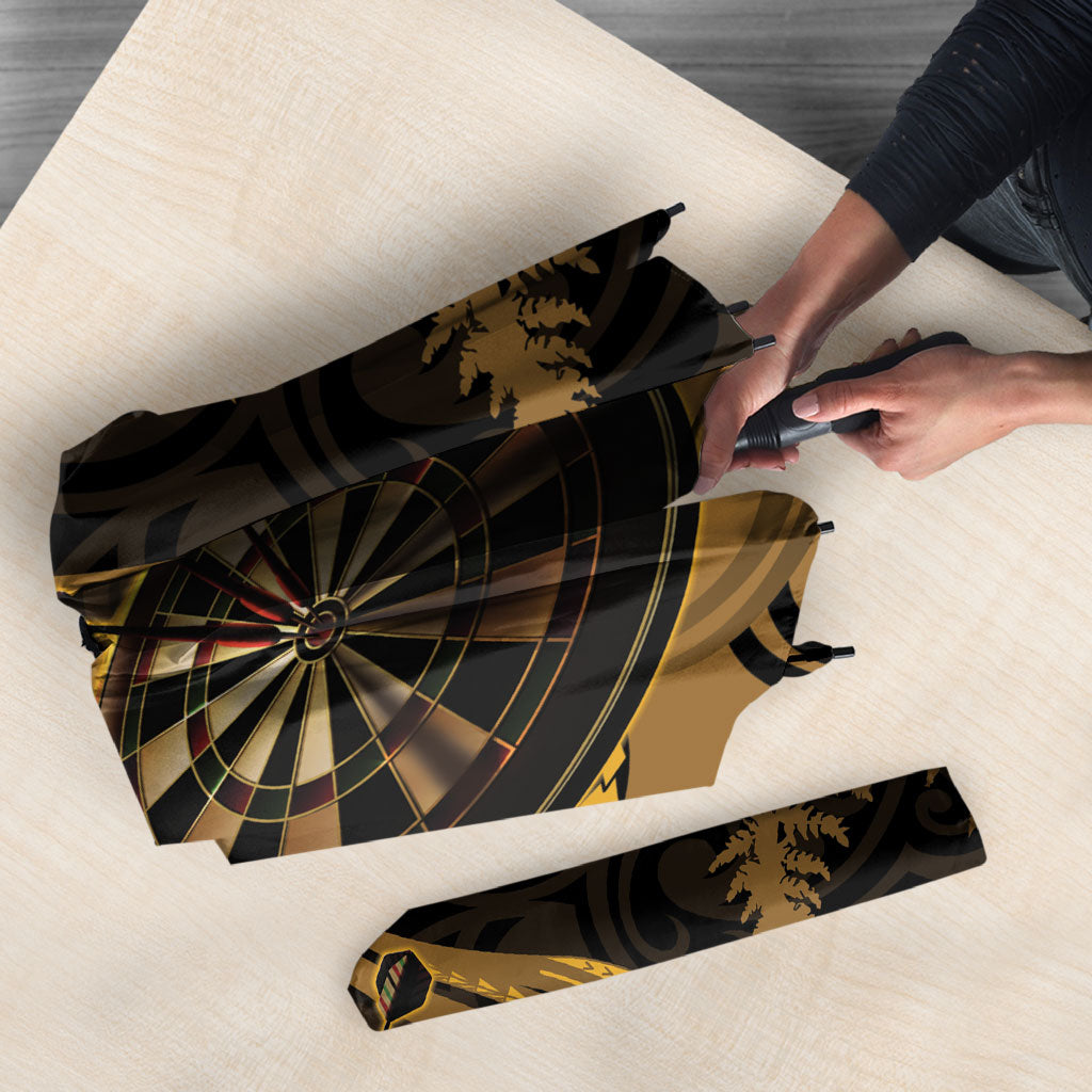Personalised New Zealand Gold Darts Umbrella Maori Fern Curve Style