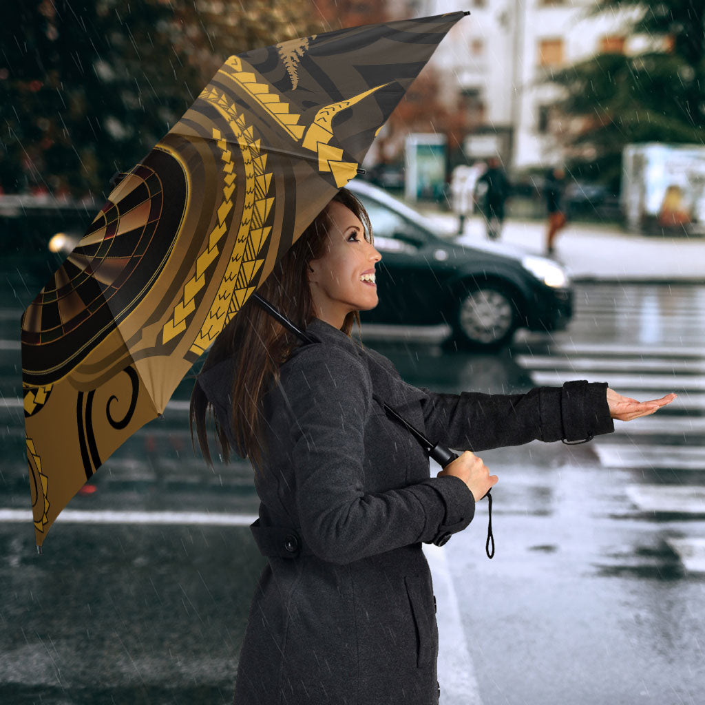 Personalised New Zealand Gold Darts Umbrella Maori Fern Curve Style