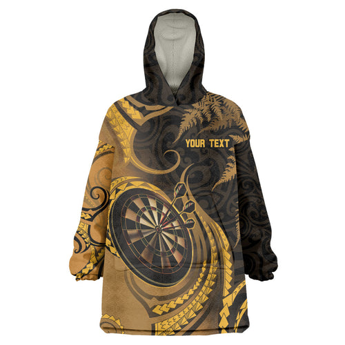 Personalised New Zealand Gold Darts Wearable Blanket Hoodie Maori Fern Curve Style