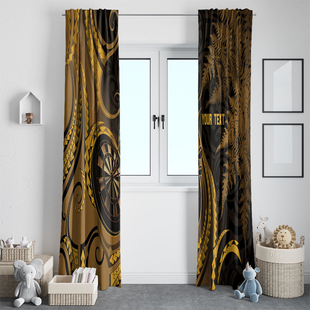 Personalised New Zealand Gold Darts Window Curtain Maori Fern Curve Style