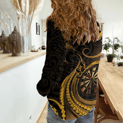 Personalised New Zealand Gold Darts Women Casual Shirt Maori Fern Curve Style