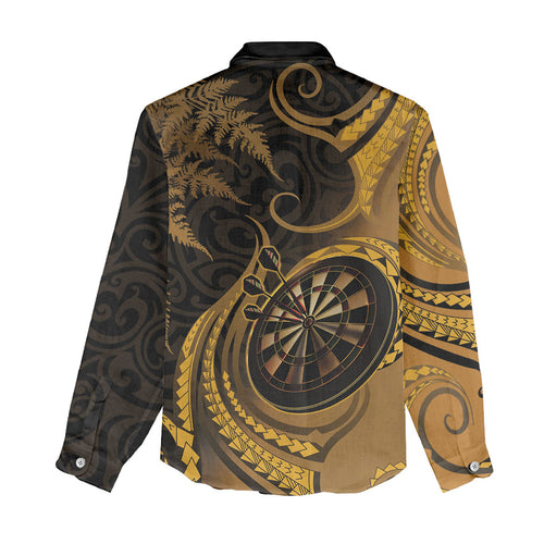 Personalised New Zealand Gold Darts Women Casual Shirt Maori Fern Curve Style