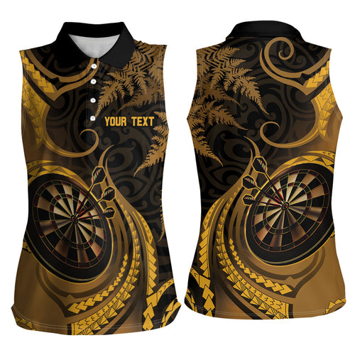 Personalised New Zealand Gold Darts Women Sleeveless Polo Shirt Maori Fern Curve Style
