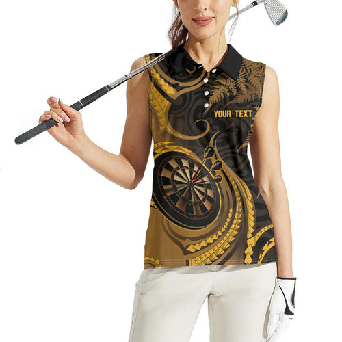 Personalised New Zealand Gold Darts Women Sleeveless Polo Shirt Maori Fern Curve Style