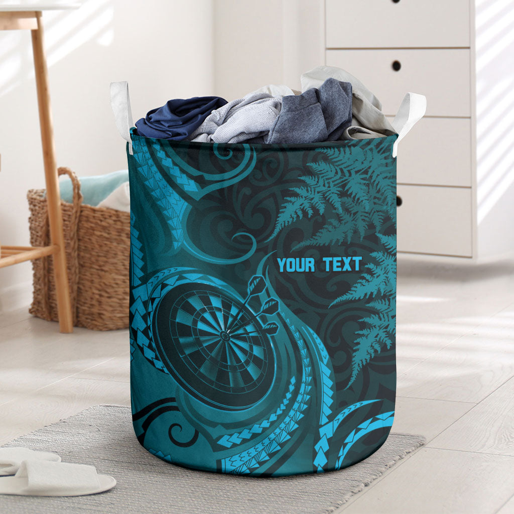 Personalised New Zealand Turquoise Darts Laundry Basket Maori Fern Curve Style