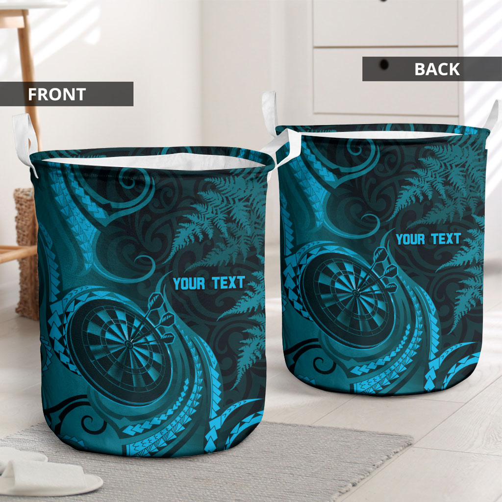 Personalised New Zealand Turquoise Darts Laundry Basket Maori Fern Curve Style