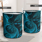 Personalised New Zealand Turquoise Darts Laundry Basket Maori Fern Curve Style