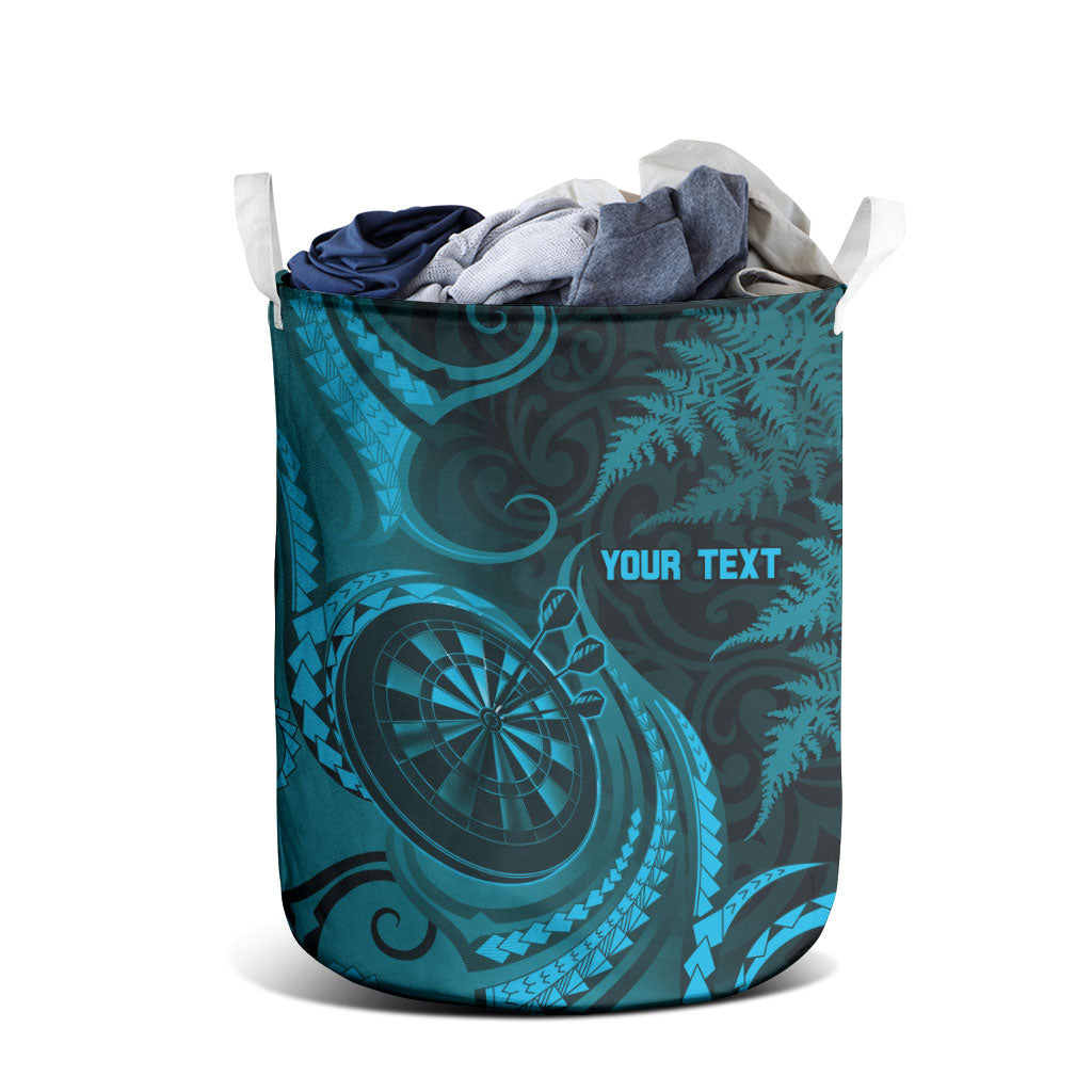 Personalised New Zealand Turquoise Darts Laundry Basket Maori Fern Curve Style