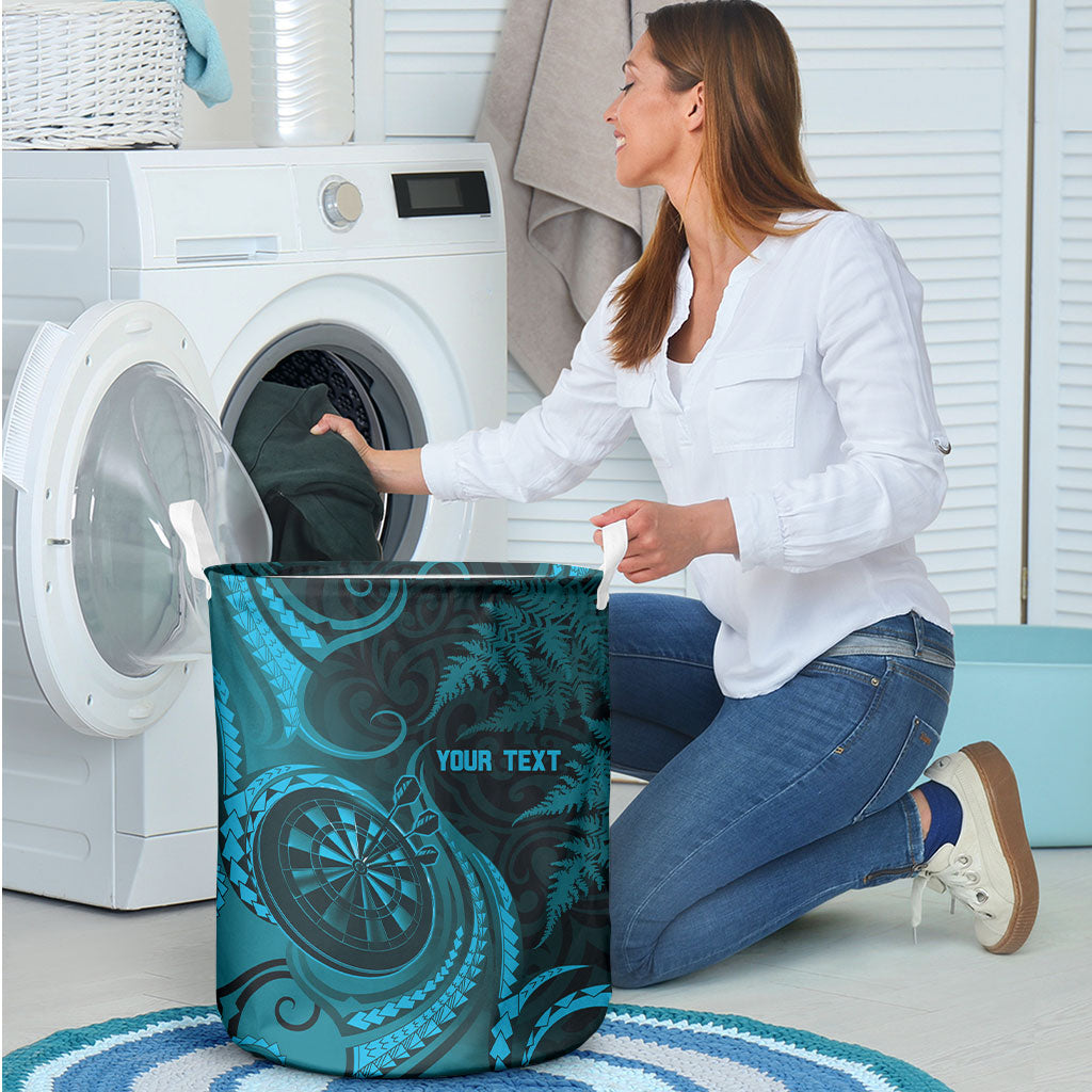 Personalised New Zealand Turquoise Darts Laundry Basket Maori Fern Curve Style