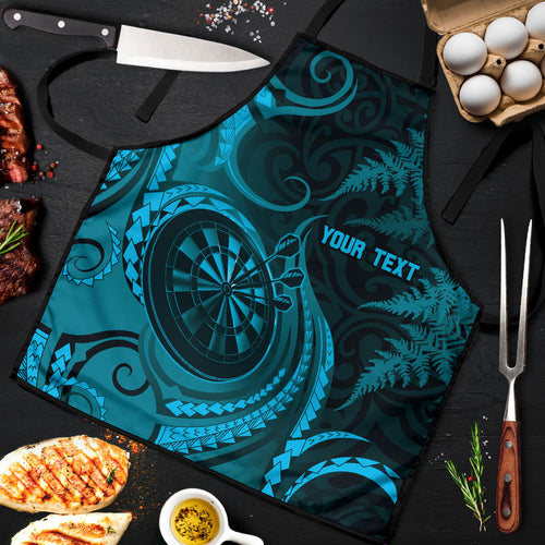 Personalised New Zealand Turquoise Darts Apron Maori Fern Curve Style