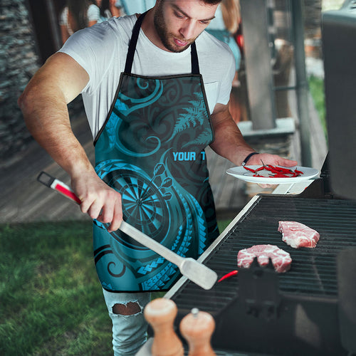 Personalised New Zealand Turquoise Darts Apron Maori Fern Curve Style