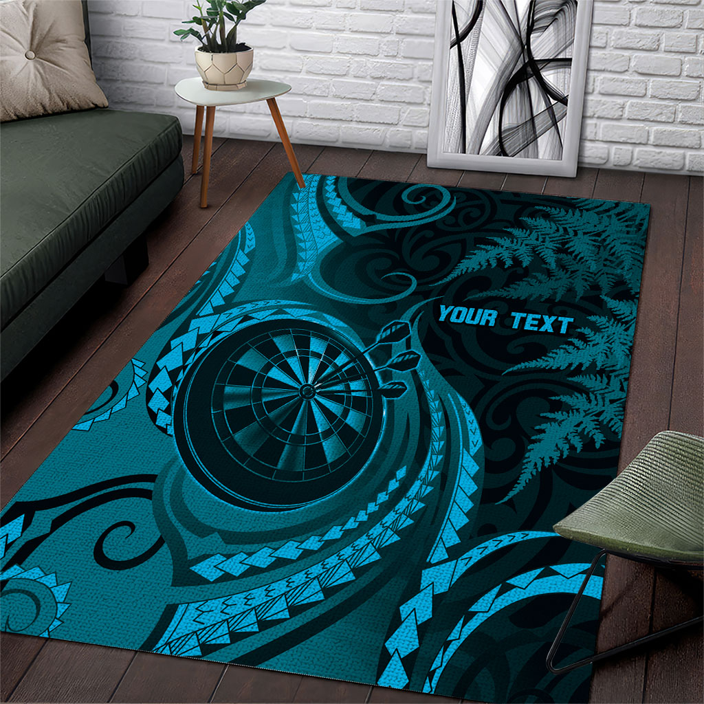 Personalised New Zealand Turquoise Darts Area Rug Maori Fern Curve Style