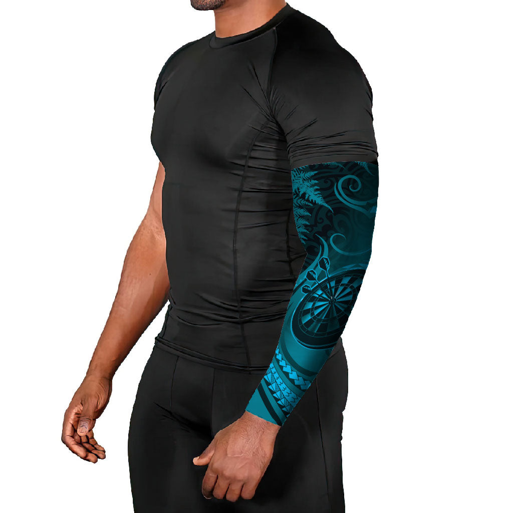 Personalised New Zealand Turquoise Darts Arm Sleeves Maori Fern Curve Style