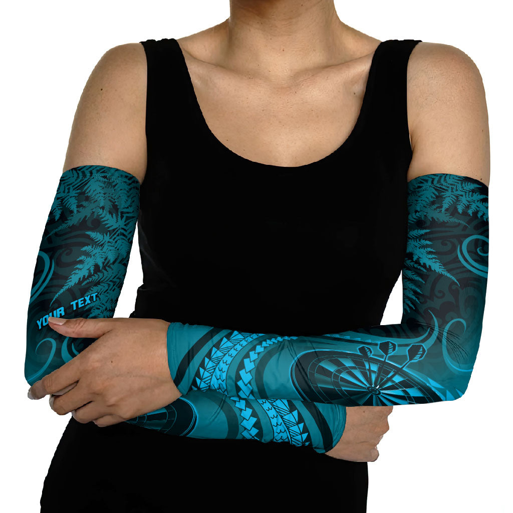 Personalised New Zealand Turquoise Darts Arm Sleeves Maori Fern Curve Style