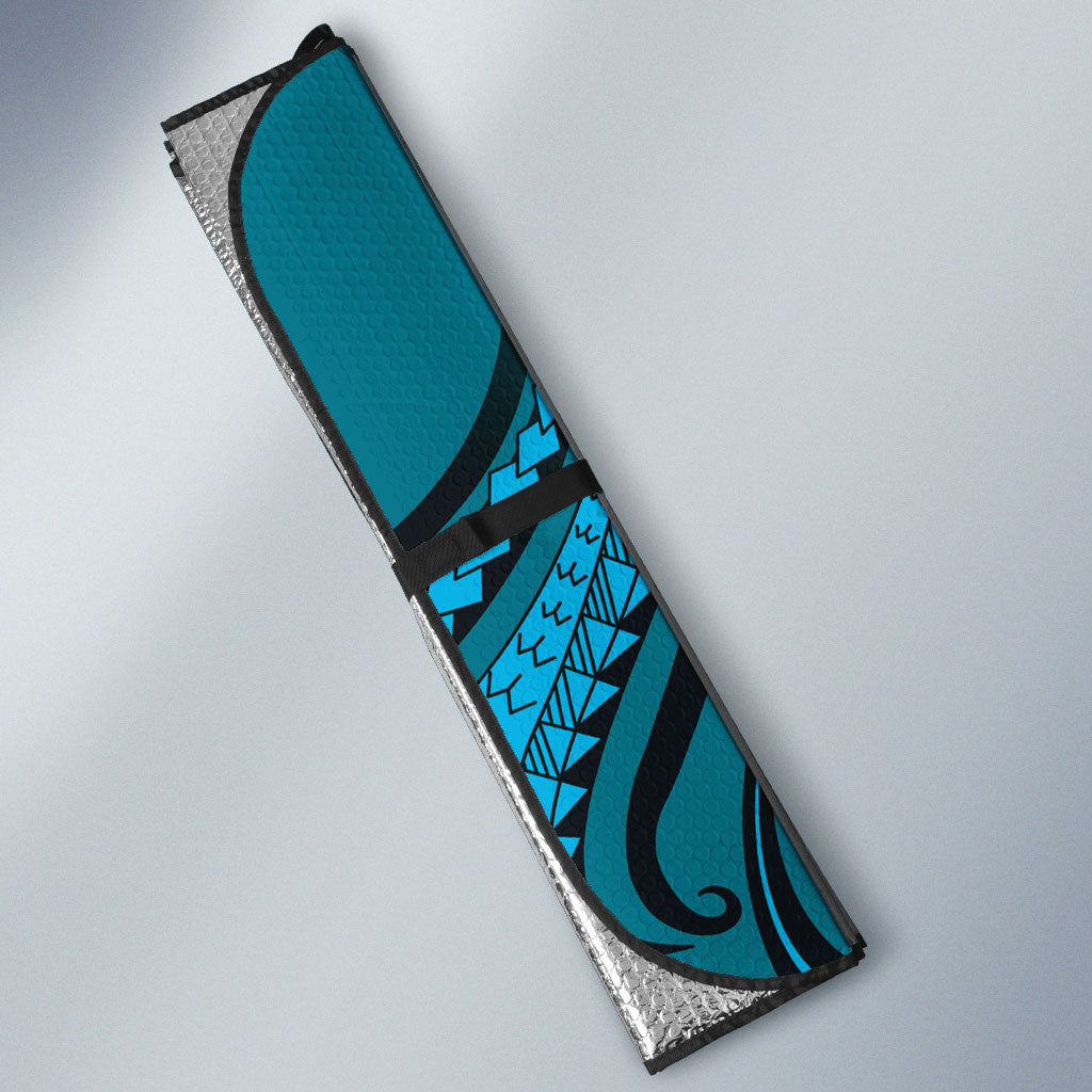 Personalised New Zealand Turquoise Darts Auto Sun Shade Maori Fern Curve Style