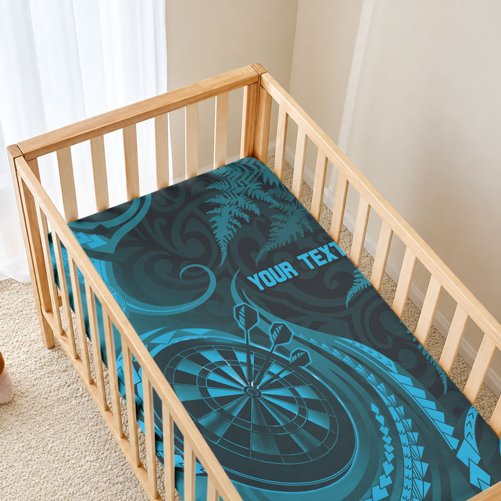 Personalised New Zealand Turquoise Darts Baby Bed Cover Maori Fern Curve Style